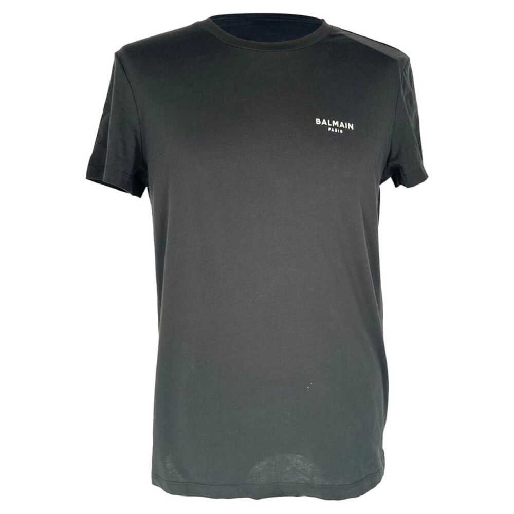 Balmain Logo-Flocked T-Shirt in Black Cotton